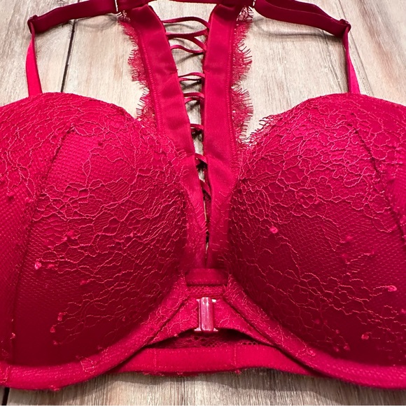 NWOT Victoria’s Secret Front Close Lace Push-up Bra Vibrant Red 32C - Picture 8 of 10